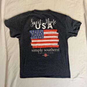 Simply Southern USA Flag Graphic T-Shirt Grey Women Medium Causal Tee Summer Top